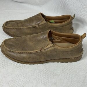 TWISTED X MEN'S Brown Driving Moc Leather Loafers Slip On Bomber Shoe Size 13 W‎